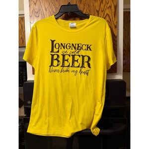 Longneck Ice Cold Beer Never‎ Broke My Heart Graphic Tee Yellow Size L